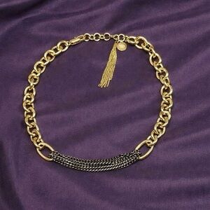 Gold and Black Two-Tone Chain Necklace with Tassel Accent